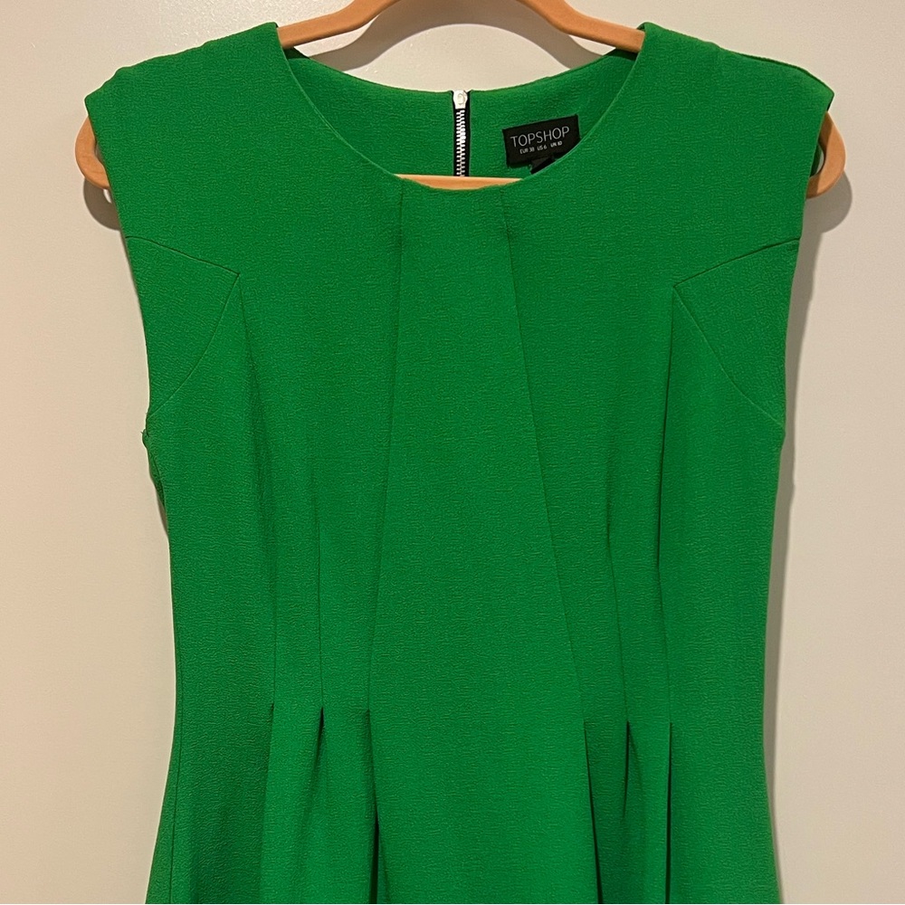 Topshop Kelly Green Pleated “Skater” Dress
